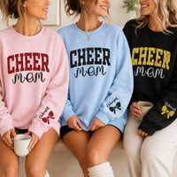 Personalized Glitter Cheer Mom Sweatshirt, Team Mom Crewneck, Custom Name & Bow, Cheerleading Spirit Wear, Custom Team Gift, Front Sleeve