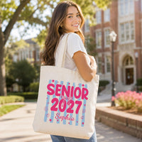 Senior 2027 Tote Bag, Custom Name Graduation Canvas Tote, Coquette Senior Girl Bag, Statement Tote Bag, Class of 2027 Gift for Her