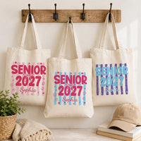 Senior 2027 Tote Bag, Custom Name Graduation Canvas Tote, Coquette Senior Girl Bag, Statement Tote Bag, Class of 2027 Gift for Her