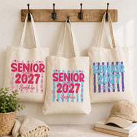 Senior 2027 Tote Bag, Custom Name Graduation Canvas Tote, Coquette Senior Girl Bag, Statement Tote Bag, Class of 2027 Gift for Her