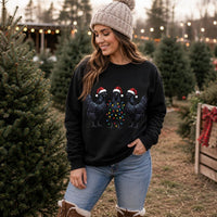 Gothic Christmas Chicken Sweatshirt, Funny Black Hen Holiday Crewneck, Santa Hat Chicken Lights Print, Animal Lover Gift, Christmas Gift