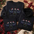 Gothic Christmas Chicken Sweatshirt, Funny Black Hen Holiday Crewneck, Santa Hat Chicken Lights Print, Animal Lover Gift, Christmas Gift