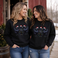 Gothic Christmas Chicken Sweatshirt, Funny Black Hen Holiday Crewneck, Santa Hat Chicken Lights Print, Animal Lover Gift, Christmas Gift