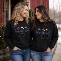 Gothic Christmas Chicken Sweatshirt, Funny Black Hen Holiday Crewneck, Santa Hat Chicken Lights Print, Animal Lover Gift, Christmas Gift