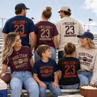Personalized Football Mom and Dad Shirt, Custom Team Mascot Tee, Player Name Number Game Day Spirit Wear, Custom Team Gift, Front Back Print