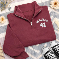 Personalized Mascot Embroidered Quarter Zip Sweatshirt, Custom Team Pullover, University Spirit Wear, Coach Game Day, Custom Team Gift