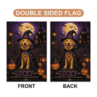 Personalized Pet Halloween Garden Flag, 12x18 Double Sided Yard Flag, Spooky Porch Decor, Custom Witch Dog Portrait, Halloween Gift