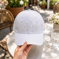 Wildflower Embroidered Hat, Botanical Floral Cap for Women, Adjustable Cotton Cap, Garden Lover Spring Style Accessory, Gift for Her