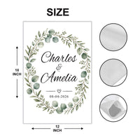 Custom Wedding Garden Flag, Couple Names 12x18 Double Sided, Personalized Welcome Sign, Eucalyptus Bridal Shower Yard Decor, Wedding Gift