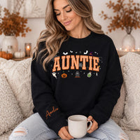 Personalized Halloween Mama Sweatshirt, Custom Auntie Name Shirt, Gingham Plaid Pullover, Spooky Mom Shirt, Halloween Gift, Front Back Print