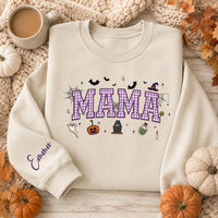 Personalized Halloween Mama Sweatshirt, Custom Auntie Name Shirt, Gingham Plaid Pullover, Spooky Mom Shirt, Halloween Gift, Front Back Print