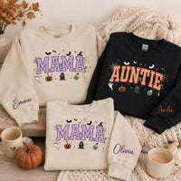 Personalized Halloween Mama Sweatshirt, Custom Auntie Name Shirt, Gingham Plaid Pullover, Spooky Mom Shirt, Halloween Gift, Front Back Print