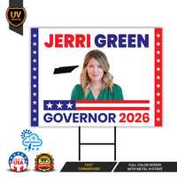 Jerri Green For Tennessee Governor 2026 Yard Sign, Corrugated Governor Elections Race Red White & Blue Yard Sign with Metal H-Stake