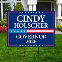 Cindy Holscher For Kansas Governor 2026 Yard Sign, Corrugated Plastic Governor Elections, Race Red White & Blue Yard Sign with Metal H-Stake