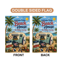 Personalized Beach House Garden Flag, 12x18 Double Sided Yard Flag, Summer Porch Decor, Custom Family Camper Beach Sign, Summer Gift