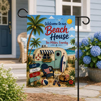 Personalized Beach House Garden Flag, 12x18 Double Sided Yard Flag, Summer Porch Decor, Custom Family Camper Beach Sign, Summer Gift