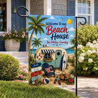 Personalized Beach House Garden Flag, 12x18 Double Sided Yard Flag, Summer Porch Decor, Custom Family Camper Beach Sign, Summer Gift