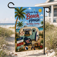 Personalized Beach House Garden Flag, 12x18 Double Sided Yard Flag, Summer Porch Decor, Custom Family Camper Beach Sign, Summer Gift