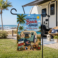 Personalized Beach House Garden Flag, 12x18 Double Sided Yard Flag, Summer Porch Decor, Custom Family Camper Beach Sign, Summer Gift