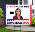 Cindy Holscher For Kansas Governor 2026 Yard Sign, Corrugated Plastic Governor Elections, Race Red White & Blue Yard Sign with Metal H-Stake