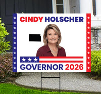 Cindy Holscher For Kansas Governor 2026 Yard Sign, Corrugated Plastic Governor Elections, Race Red White & Blue Yard Sign with Metal H-Stake