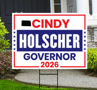Cindy Holscher For Kansas Governor 2026 Yard Sign, Corrugated Plastic Governor Elections, Race Red White & Blue Yard Sign with Metal H-Stake