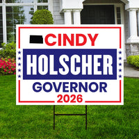 Cindy Holscher For Kansas Governor 2026 Yard Sign, Corrugated Plastic Governor Elections, Race Red White & Blue Yard Sign with Metal H-Stake
