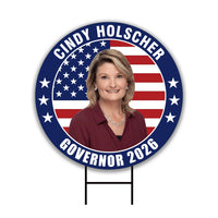 Cindy Holscher For Kansas Governor 2026 Yard Sign, Corrugated Plastic Governor Elections, Race Red White & Blue Yard Sign with Metal H-Stake