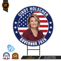 Cindy Holscher For Kansas Governor 2026 Yard Sign, Corrugated Plastic Governor Elections, Race Red White & Blue Yard Sign with Metal H-Stake