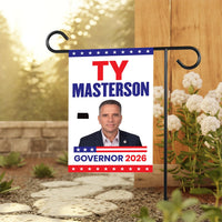 Ty Masterson For Kansas Governor 2026 Garden Flag, Double Sided, 2026 Governor Flag, Elections Flag, Race Red White & Blue Flag