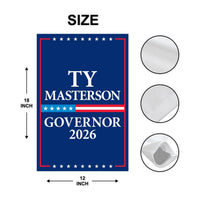 Ty Masterson For Kansas Governor 2026 Garden Flag, Double Sided, 2026 Governor Flag, Elections Flag, Race Red White & Blue Flag