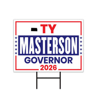 Ty Masterson For Kansas Governor 2026 Yard Sign, Corrugated Plastic Governor Elections, Race Red White & Blue Yard Sign with Metal H-Stake