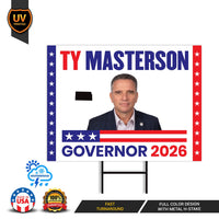 Ty Masterson For Kansas Governor 2026 Yard Sign, Corrugated Plastic Governor Elections, Race Red White & Blue Yard Sign with Metal H-Stake