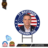 Ty Masterson For Kansas Governor 2026 Yard Sign, Corrugated Plastic Governor Elections, Race Red White & Blue Yard Sign with Metal H-Stake