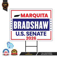 Marquita Bradshaw For Tennessee Senate 2026 Yard Sign, Corrugated Senate Elections, Race Red White & Blue Yard Sign with Metal H-Stake
