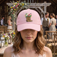 Cowboy Boots and Flowers Embroidered Hat, Western Floral Cowgirl Cap, Soft Chino Twill Cap, Western Country Cowgirl Gift, Gift for Her