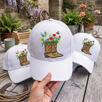 Cowboy Boots and Flowers Embroidered Hat, Western Floral Cowgirl Cap, Soft Chino Twill Cap, Western Country Cowgirl Gift, Gift for Her