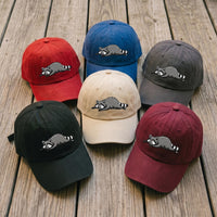 Sleeping Raccoon Embroidered Hat, Cute Woodland Wildlife Baseball Cap, Animal Lover Cap, Funny Raccoon Gift for Women, Pet Lover Gift