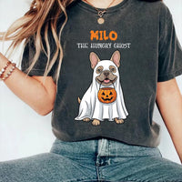 Personalized Pet Halloween Shirt, Custom Pet Photo Ghost Tee, Hungry Ghost Top, Spooky Dog Mom Shirt, Halloween Gift for Animal Lover
