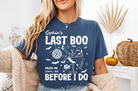 Personalized Spooky Bride Tee, Custom Last Boo Before I Do Shirt, Bachelorette Outfit, Halloween Booze Cruise Shirt, Bachelorette Gift