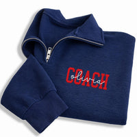 Personalized Cheer Coach Embroidered Quarter Zip Sweatshirt, Custom Name Pullover, Team Spirit Apparel, Sideline Layer, Custom Team Gift