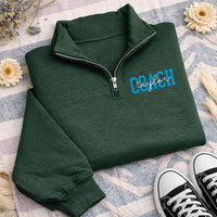 Personalized Cheer Coach Embroidered Quarter Zip Sweatshirt, Custom Name Pullover, Team Spirit Apparel, Sideline Layer, Custom Team Gift