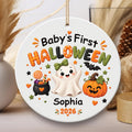 Personalized Baby's First Halloween Ceramic Ornament, Custom Baby Keepsake Ornament, Ghost Pumpkin Halloween Design, New Parent Gift