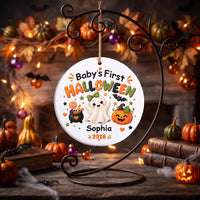 Personalized Baby's First Halloween Ceramic Ornament, Custom Baby Keepsake Ornament, Ghost Pumpkin Halloween Design, New Parent Gift