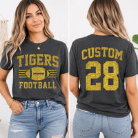 Personalized Glitter Football Mom Shirt, Custom Team Name Tee, Jersey Number Game Day Top, Front Back Football Shirt, Sports Mom Gift