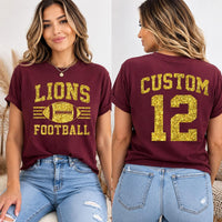Personalized Glitter Football Mom Shirt, Custom Team Name Tee, Jersey Number Game Day Top, Front Back Football Shirt, Sports Mom Gift
