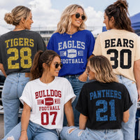 Personalized Glitter Football Mom Shirt, Custom Team Name Tee, Jersey Number Game Day Top, Front Back Football Shirt, Sports Mom Gift
