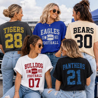 Personalized Glitter Football Mom Shirt, Custom Team Name Tee, Jersey Number Game Day Top, Front Back Football Shirt, Sports Mom Gift
