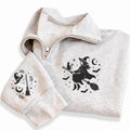 Halloween Witches Embroidered Quarter Zip Sweatshirt, Gothic Fall Witch Pullover Sweater, Halloween Party Layer, Spooky Halloween Gift