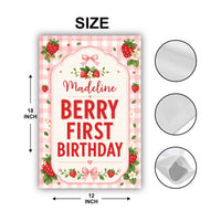 Personalized Berry First Birthday Garden Flag, 12x18 Double Sided Outdoor Decor, Floral Garden Flag, Strawberry Party Decor, Family Gift
